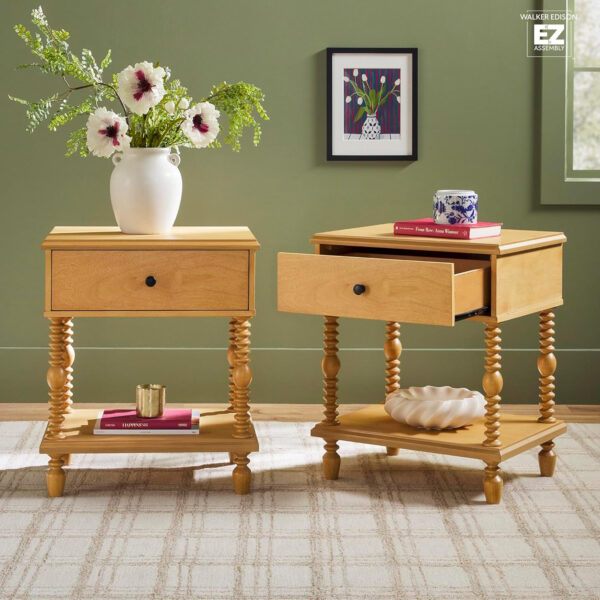 Walker Edison Easy Assembly Wood 1 Drawer Spindle Nightstand - Dark Brown