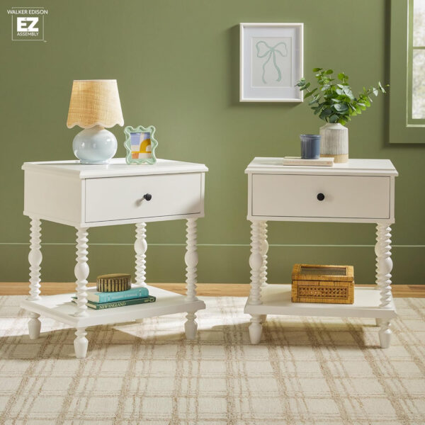 Walker Edison Easy Assembly Wood 1 Drawer Spindle Nightstand - Dark Brown