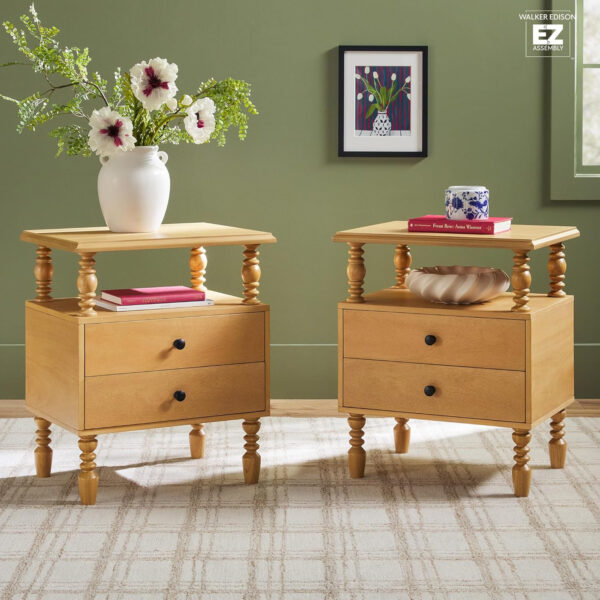 Walker Edison Easy Assembly Wood 1 Drawer Spindle Nightstand - Dark Brown