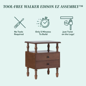 Walker Edison Easy Assembly Wood 1 Drawer Spindle Nightstand - Dark Brown