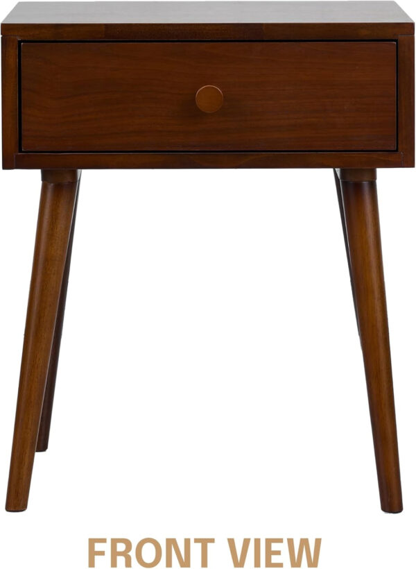 NTC Lux Solid Wood Nightstand with Drawer, Mid Century Modern Side Table Bedroom, Bedside Furniture, Night Stand, End Table, Easy Assembly - Dark Walnut