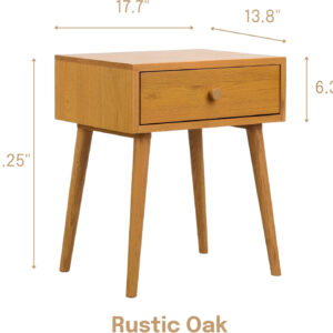 NTC Lux Solid Wood Nightstand with Drawer, Mid Century Modern Side Table Bedroom, Bedside Furniture, Night Stand, End Table, Easy Assembly - Dark Walnut