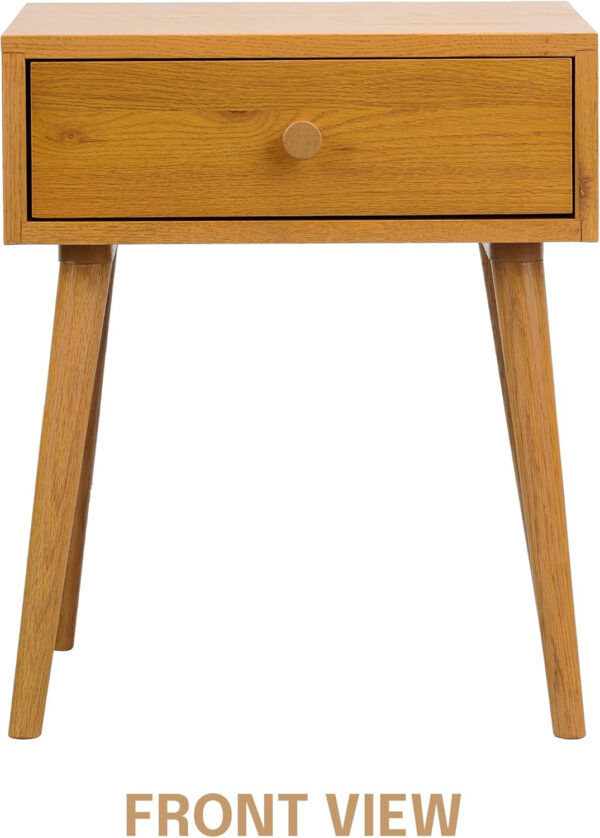 NTC Lux Solid Wood Nightstand with Drawer, Mid Century Modern Side Table Bedroom, Bedside Furniture, Night Stand, End Table, Easy Assembly - Dark Walnut