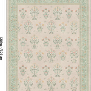 GENIMO 8x10 Vintage Floral Area Rug, Soft Microfiber Washable Rug with Non-Slip Backing, Green Carpet for Living Room, Bedroom and Dining Room