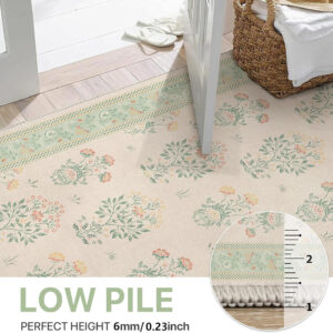 GENIMO 8x10 Vintage Floral Area Rug, Soft Microfiber Washable Rug with Non-Slip Backing, Green Carpet for Living Room, Bedroom and Dining Room