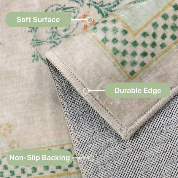 GENIMO 8x10 Vintage Floral Area Rug, Soft Microfiber Washable Rug with Non-Slip Backing, Green Carpet for Living Room, Bedroom and Dining Room