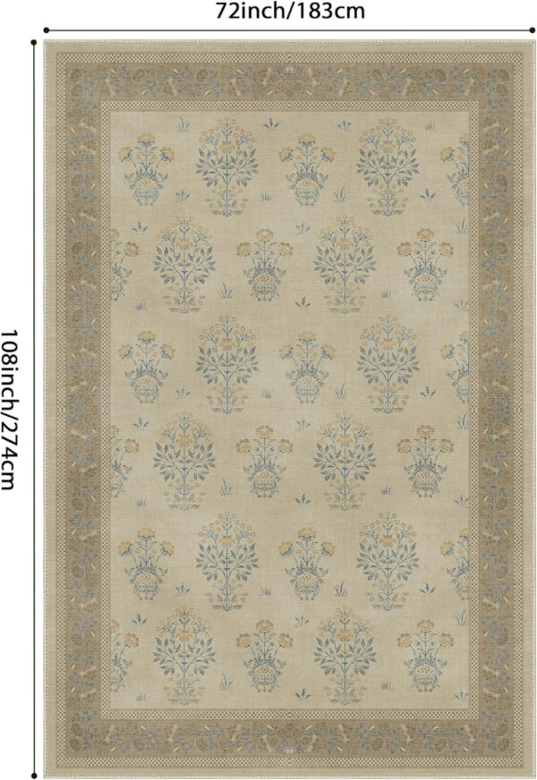 GENIMO 8x10 Vintage Floral Area Rug, Soft Microfiber Washable Rug with Non-Slip Backing, Green Carpet for Living Room, Bedroom and Dining Room