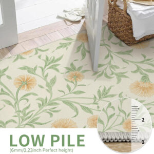 GENIMO 8x10 Vintage Floral Area Rug, Soft Microfiber Washable Rug with Non-Slip Backing, Green Carpet for Living Room, Bedroom and Dining Room