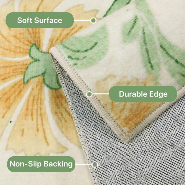 GENIMO 8x10 Vintage Floral Area Rug, Soft Microfiber Washable Rug with Non-Slip Backing, Green Carpet for Living Room, Bedroom and Dining Room