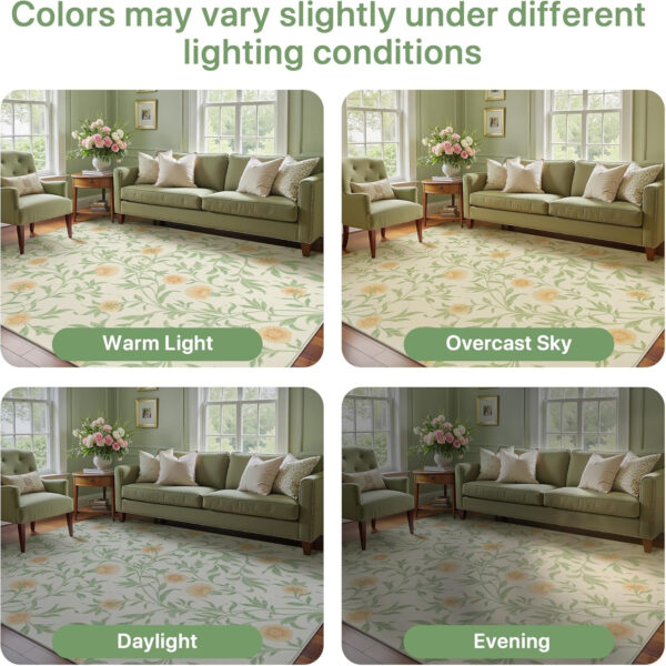 GENIMO 8x10 Vintage Floral Area Rug, Soft Microfiber Washable Rug with Non-Slip Backing, Green Carpet for Living Room, Bedroom and Dining Room