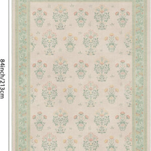GENIMO 8x10 Vintage Floral Area Rug, Soft Microfiber Washable Rug with Non-Slip Backing, Green Carpet for Living Room, Bedroom and Dining Room