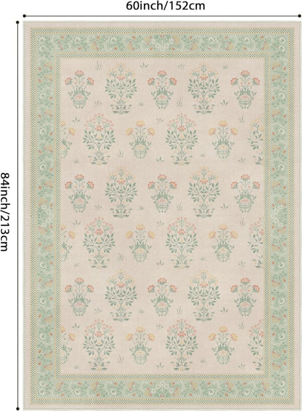 GENIMO 8x10 Vintage Floral Area Rug, Soft Microfiber Washable Rug with Non-Slip Backing, Green Carpet for Living Room, Bedroom and Dining Room