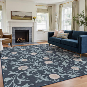 GENIMO 8x10 Vintage Floral Area Rug, Soft Microfiber Washable Rug with Non-Slip Backing, Green Carpet for Living Room, Bedroom and Dining Room