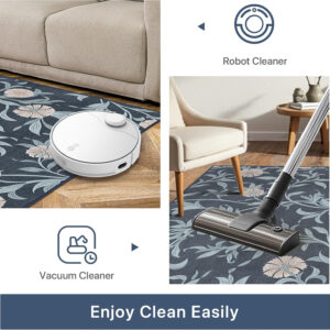 GENIMO 8x10 Vintage Floral Area Rug, Soft Microfiber Washable Rug with Non-Slip Backing, Green Carpet for Living Room, Bedroom and Dining Room