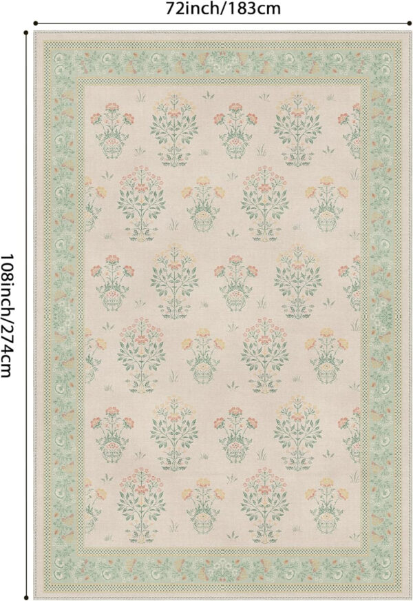 GENIMO 8x10 Vintage Floral Area Rug, Soft Microfiber Washable Rug with Non-Slip Backing, Green Carpet for Living Room, Bedroom and Dining Room