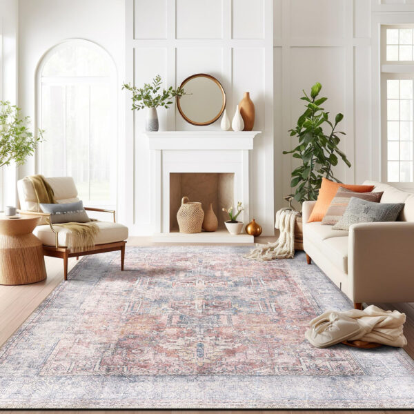 Rugshop Vintage Transitional Boho Machine Washable Area Rug Ideal for Living Room, Bedroom,Kitchen,Entryway,Dining Room,Office 7'7" x 9'6" Rust
