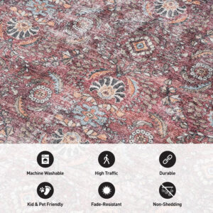 Rugshop Vintage Transitional Boho Machine Washable Area Rug Ideal for Living Room, Bedroom,Kitchen,Entryway,Dining Room,Office 7'7" x 9'6" Rust