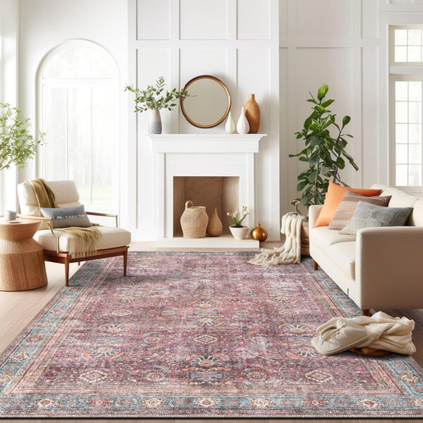 Rugshop Vintage Transitional Boho Machine Washable Area Rug Ideal for Living Room, Bedroom,Kitchen,Entryway,Dining Room,Office 7'7" x 9'6" Rust