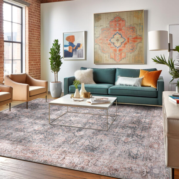 Rugshop Vintage Transitional Boho Machine Washable Area Rug Ideal for Living Room, Bedroom,Kitchen,Entryway,Dining Room,Office 7'7" x 9'6" Rust
