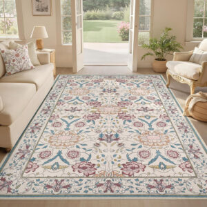 688899b2d486e67dc5b8df9b6bce6e16af3ea0e284492d72deaae.jpg Nursery Rug 10x14 for Kids & Girls - Washable Vintage Large Floral Area Rugs - Ultra Thin Stain Resistant Non Slip Carpets for Kids Playroom, Living Room, Bedroom, Dining Room, Office - Floral Multi
