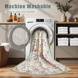 688899b4cc82e3d4569fe69064e98d558d36bd82335a4c62064ca.jpg Nursery Rug 10x14 for Kids & Girls - Washable Vintage Large Floral Area Rugs - Ultra Thin Stain Resistant Non Slip Carpets for Kids Playroom, Living Room, Bedroom, Dining Room, Office - Floral Multi