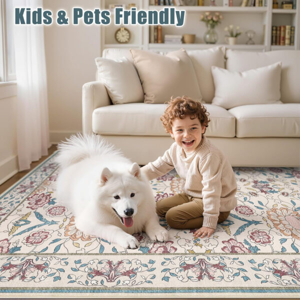 688899ba693ee248ec55f442d590b191c35d603ee551750cce3af.jpg Nursery Rug 10x14 for Kids & Girls - Washable Vintage Large Floral Area Rugs - Ultra Thin Stain Resistant Non Slip Carpets for Kids Playroom, Living Room, Bedroom, Dining Room, Office - Floral Multi