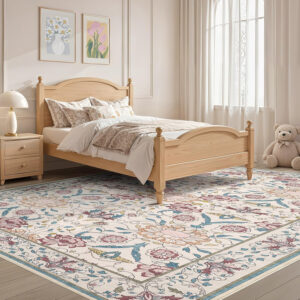 688899bc456b1a3cf5beef0cabd87d2586219df79563c43a714ca.jpg Nursery Rug 10x14 for Kids & Girls - Washable Vintage Large Floral Area Rugs - Ultra Thin Stain Resistant Non Slip Carpets for Kids Playroom, Living Room, Bedroom, Dining Room, Office - Floral Multi