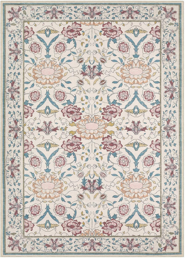 688899c04f69b6c64778adb38bfec96b3214553f402b00160f5ad.jpg Nursery Rug 10x14 for Kids & Girls - Washable Vintage Large Floral Area Rugs - Ultra Thin Stain Resistant Non Slip Carpets for Kids Playroom, Living Room, Bedroom, Dining Room, Office - Floral Multi