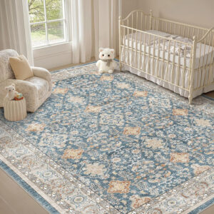 688899cabb83c232d907d6b71790c34a6074931a56fa9e9ad6436.jpg Nursery Rug 10x14 for Kids & Girls - Washable Vintage Large Floral Area Rugs - Ultra Thin Stain Resistant Non Slip Carpets for Kids Playroom, Living Room, Bedroom, Dining Room, Office - Floral Multi