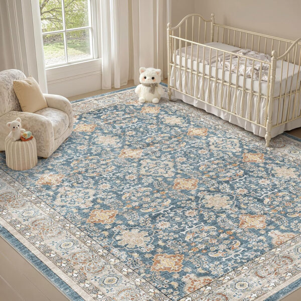 688899cabb83c232d907d6b71790c34a6074931a56fa9e9ad6436.jpg Nursery Rug 10x14 for Kids & Girls - Washable Vintage Large Floral Area Rugs - Ultra Thin Stain Resistant Non Slip Carpets for Kids Playroom, Living Room, Bedroom, Dining Room, Office - Floral Multi