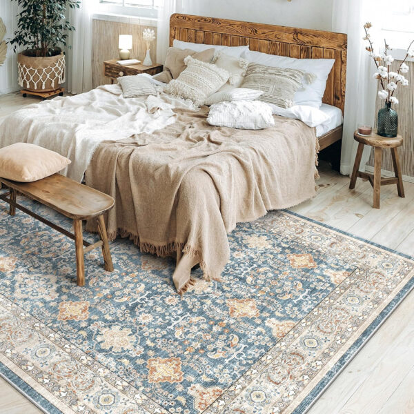 688899ccd4a586bd9c412482c97fce25e2b57307ee616d5b8662c.jpg Nursery Rug 10x14 for Kids & Girls - Washable Vintage Large Floral Area Rugs - Ultra Thin Stain Resistant Non Slip Carpets for Kids Playroom, Living Room, Bedroom, Dining Room, Office - Floral Multi