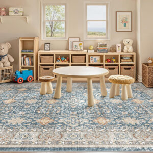 688899d1189f3a704314d135351d90066f52b09c74c14f092b6b4.jpg Nursery Rug 10x14 for Kids & Girls - Washable Vintage Large Floral Area Rugs - Ultra Thin Stain Resistant Non Slip Carpets for Kids Playroom, Living Room, Bedroom, Dining Room, Office - Floral Multi