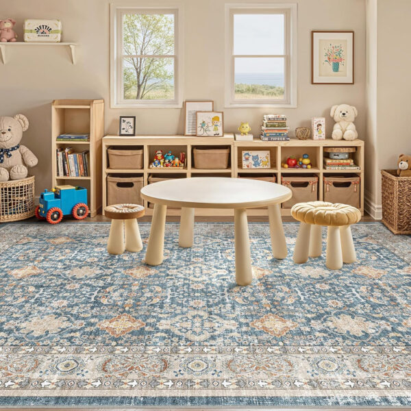688899d1189f3a704314d135351d90066f52b09c74c14f092b6b4.jpg Nursery Rug 10x14 for Kids & Girls - Washable Vintage Large Floral Area Rugs - Ultra Thin Stain Resistant Non Slip Carpets for Kids Playroom, Living Room, Bedroom, Dining Room, Office - Floral Multi