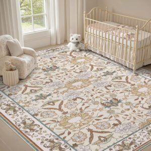 688899d539d6865da2d9381f13df7e16aab3c46081206aa793e27.jpg Nursery Rug 10x14 for Kids & Girls - Washable Vintage Large Floral Area Rugs - Ultra Thin Stain Resistant Non Slip Carpets for Kids Playroom, Living Room, Bedroom, Dining Room, Office - Floral Multi