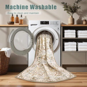 688899d91afc68b00b366d524fa9f6461ed180a17aca0d52e6518.jpg Nursery Rug 10x14 for Kids & Girls - Washable Vintage Large Floral Area Rugs - Ultra Thin Stain Resistant Non Slip Carpets for Kids Playroom, Living Room, Bedroom, Dining Room, Office - Floral Multi