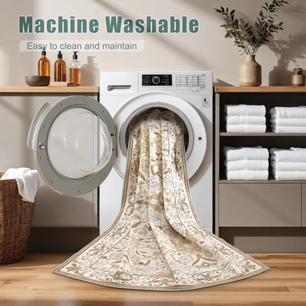 688899d91afc68b00b366d524fa9f6461ed180a17aca0d52e6518.jpg Nursery Rug 10x14 for Kids & Girls - Washable Vintage Large Floral Area Rugs - Ultra Thin Stain Resistant Non Slip Carpets for Kids Playroom, Living Room, Bedroom, Dining Room, Office - Floral Multi