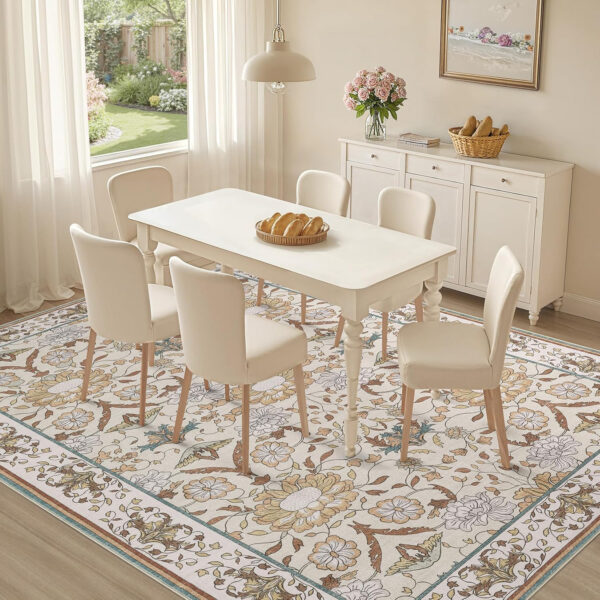 688899dcb61fb6d59eaba7cf3ab38a9ea9ebc0b29a217cfc3e0e3.jpg Nursery Rug 10x14 for Kids & Girls - Washable Vintage Large Floral Area Rugs - Ultra Thin Stain Resistant Non Slip Carpets for Kids Playroom, Living Room, Bedroom, Dining Room, Office - Floral Multi