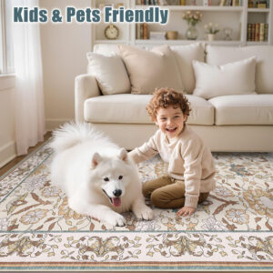 688899de633e8a08c9a47c172d2fb41000aa7de297f9da0a04389.jpg Nursery Rug 10x14 for Kids & Girls - Washable Vintage Large Floral Area Rugs - Ultra Thin Stain Resistant Non Slip Carpets for Kids Playroom, Living Room, Bedroom, Dining Room, Office - Floral Multi