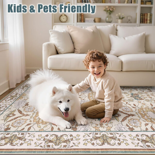 688899de633e8a08c9a47c172d2fb41000aa7de297f9da0a04389.jpg Nursery Rug 10x14 for Kids & Girls - Washable Vintage Large Floral Area Rugs - Ultra Thin Stain Resistant Non Slip Carpets for Kids Playroom, Living Room, Bedroom, Dining Room, Office - Floral Multi