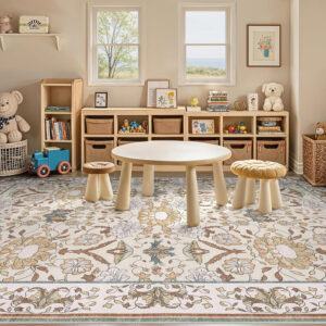 688899e20aee588ad886b5929fb30ddbf396724378a0efd530314.jpg Nursery Rug 10x14 for Kids & Girls - Washable Vintage Large Floral Area Rugs - Ultra Thin Stain Resistant Non Slip Carpets for Kids Playroom, Living Room, Bedroom, Dining Room, Office - Floral Multi