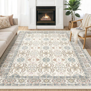 688899e59cacae0888629b0a998c666083e1a539044a23620ae13.jpg Nursery Rug 10x14 for Kids & Girls - Washable Vintage Large Floral Area Rugs - Ultra Thin Stain Resistant Non Slip Carpets for Kids Playroom, Living Room, Bedroom, Dining Room, Office - Floral Multi
