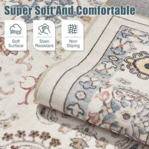 688899e93ce5890cdb5a6ce3e2ea54f1213bdf429b9aed18410f8.jpg Nursery Rug 10x14 for Kids & Girls - Washable Vintage Large Floral Area Rugs - Ultra Thin Stain Resistant Non Slip Carpets for Kids Playroom, Living Room, Bedroom, Dining Room, Office - Floral Multi