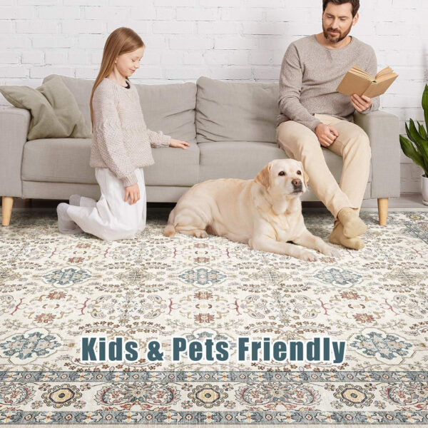 688899eb302fecaa704d322eeb8a9b14308acf5644349c52766e5.jpg Nursery Rug 10x14 for Kids & Girls - Washable Vintage Large Floral Area Rugs - Ultra Thin Stain Resistant Non Slip Carpets for Kids Playroom, Living Room, Bedroom, Dining Room, Office - Floral Multi