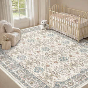 688899ed1e382a26565b102dc51cfe2bac9d77069b460c08d8987.jpg Nursery Rug 10x14 for Kids & Girls - Washable Vintage Large Floral Area Rugs - Ultra Thin Stain Resistant Non Slip Carpets for Kids Playroom, Living Room, Bedroom, Dining Room, Office - Floral Multi