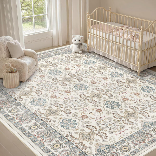 688899ed1e382a26565b102dc51cfe2bac9d77069b460c08d8987.jpg Nursery Rug 10x14 for Kids & Girls - Washable Vintage Large Floral Area Rugs - Ultra Thin Stain Resistant Non Slip Carpets for Kids Playroom, Living Room, Bedroom, Dining Room, Office - Floral Multi