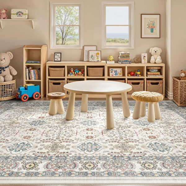 688899f2a4e32e357bc3d65f9914e540528c04bb2dcbba68d85e8.jpg Nursery Rug 10x14 for Kids & Girls - Washable Vintage Large Floral Area Rugs - Ultra Thin Stain Resistant Non Slip Carpets for Kids Playroom, Living Room, Bedroom, Dining Room, Office - Floral Multi