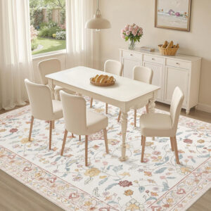 688899fd9acfdf97d75dadf6a03c9838e7e707da068c563128d01.jpg Nursery Rug 10x14 for Kids & Girls - Washable Vintage Large Floral Area Rugs - Ultra Thin Stain Resistant Non Slip Carpets for Kids Playroom, Living Room, Bedroom, Dining Room, Office - Floral Multi