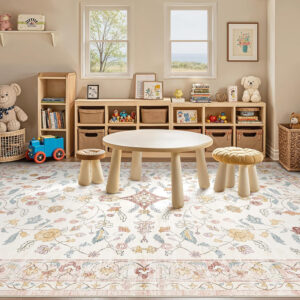 68889a035e6e90990d0510d9df843b5bbd629537aa478154783b9.jpg Nursery Rug 10x14 for Kids & Girls - Washable Vintage Large Floral Area Rugs - Ultra Thin Stain Resistant Non Slip Carpets for Kids Playroom, Living Room, Bedroom, Dining Room, Office - Floral Multi