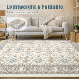 68889a08c79c568f8d2c070614ef6c1cf6f0906febce0ef8a908f.jpg Nursery Rug 10x14 for Kids & Girls - Washable Vintage Large Floral Area Rugs - Ultra Thin Stain Resistant Non Slip Carpets for Kids Playroom, Living Room, Bedroom, Dining Room, Office - Floral Multi