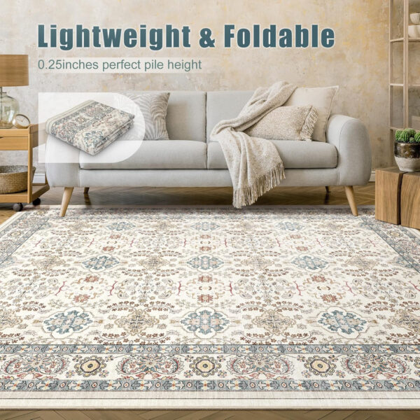 68889a08c79c568f8d2c070614ef6c1cf6f0906febce0ef8a908f.jpg Nursery Rug 10x14 for Kids & Girls - Washable Vintage Large Floral Area Rugs - Ultra Thin Stain Resistant Non Slip Carpets for Kids Playroom, Living Room, Bedroom, Dining Room, Office - Floral Multi